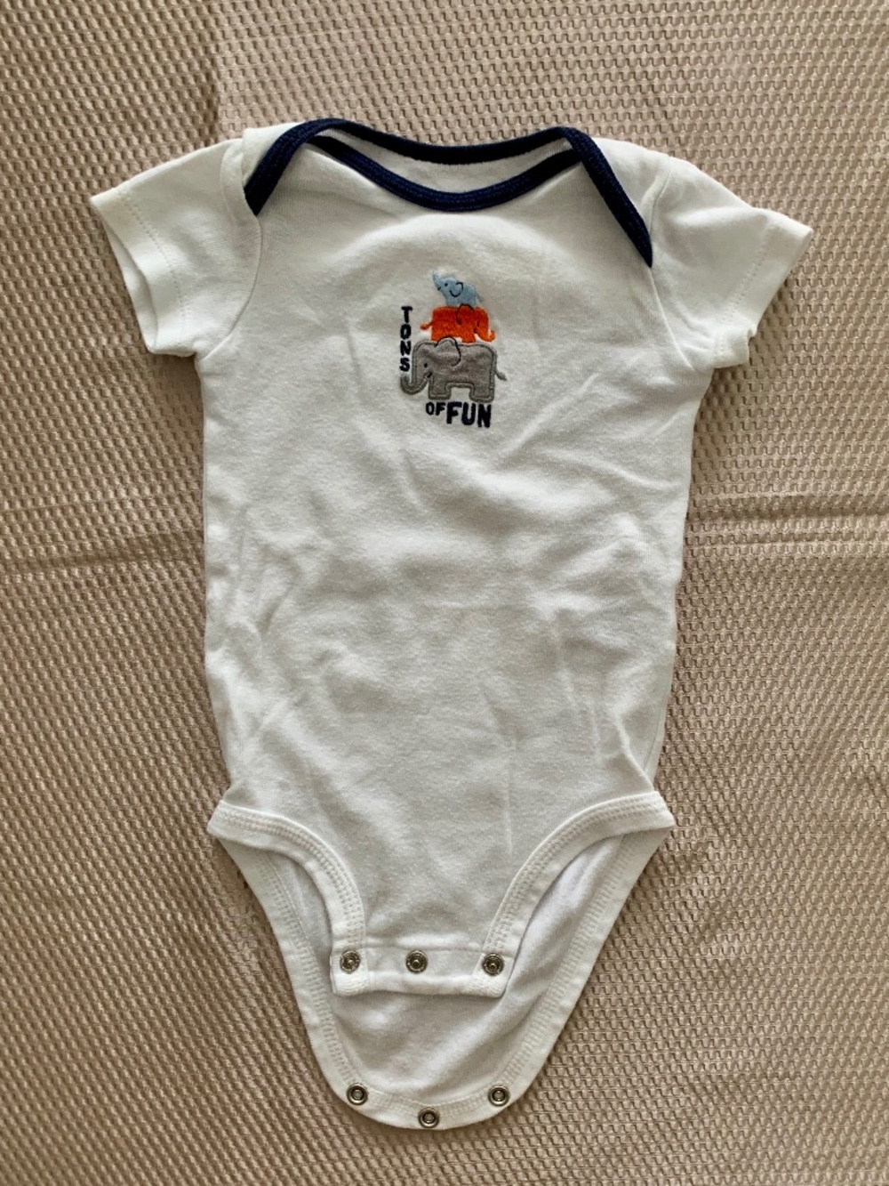 Carter’s 6M White Elephant “Tons of Fun” Cotton Baby Bodysuit